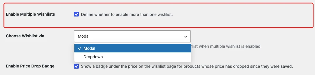 Enable Multiple Wishlists and Choose Wishlist via settings