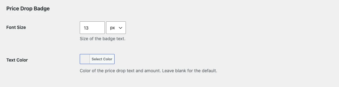 Price Drop Badge style settings