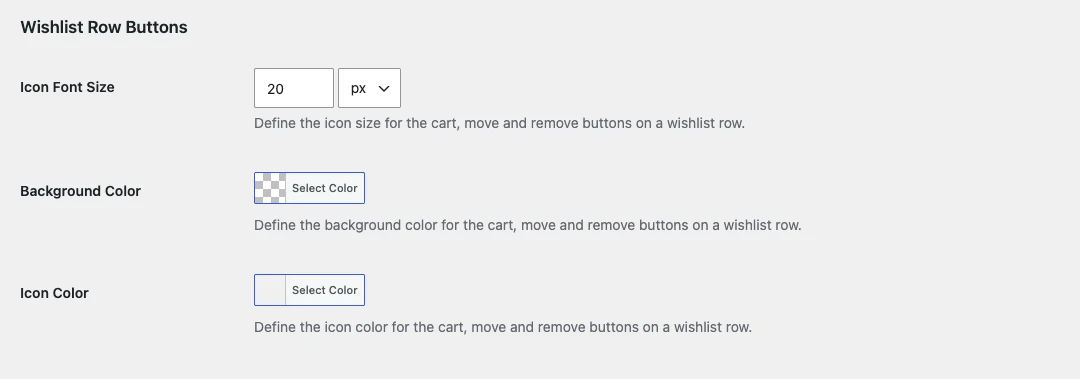 Wishlist Row Buttons style settings