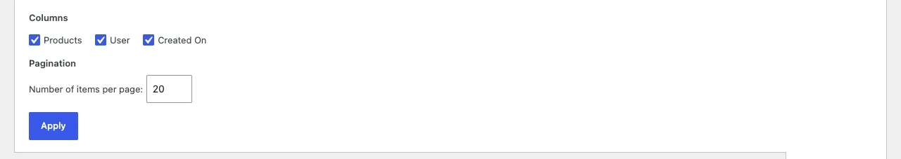 Screen Options for the Wishlists list