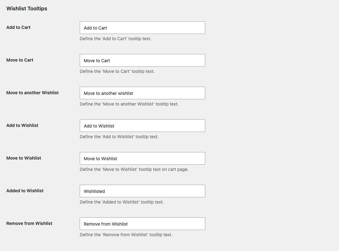 Wishlist Tooltips text settings
