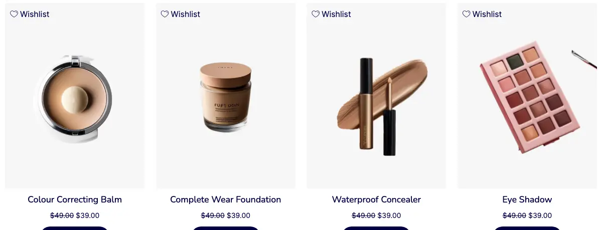 Wishlist buttons on a WooCommerce shop